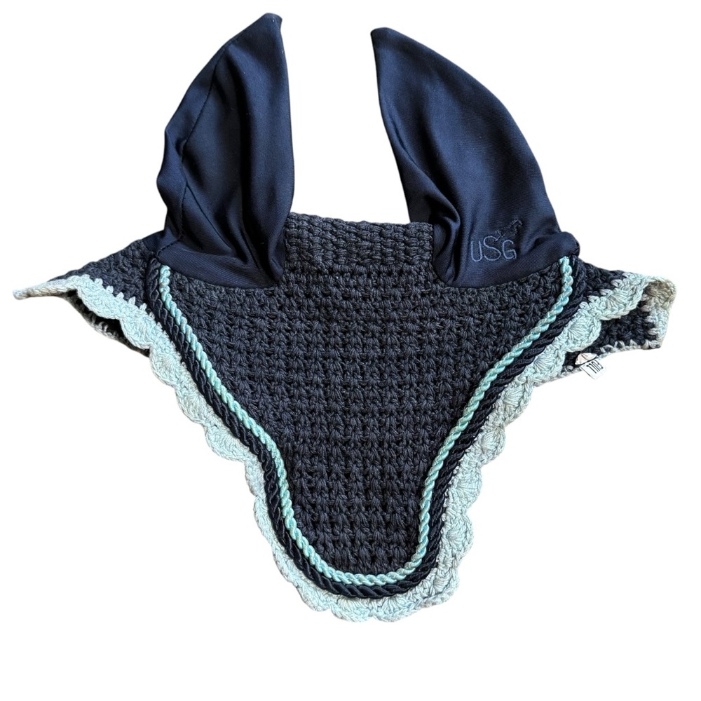 Usg Navy Crochet Ear Bonnet with Stretch Ear for Horses (Full)